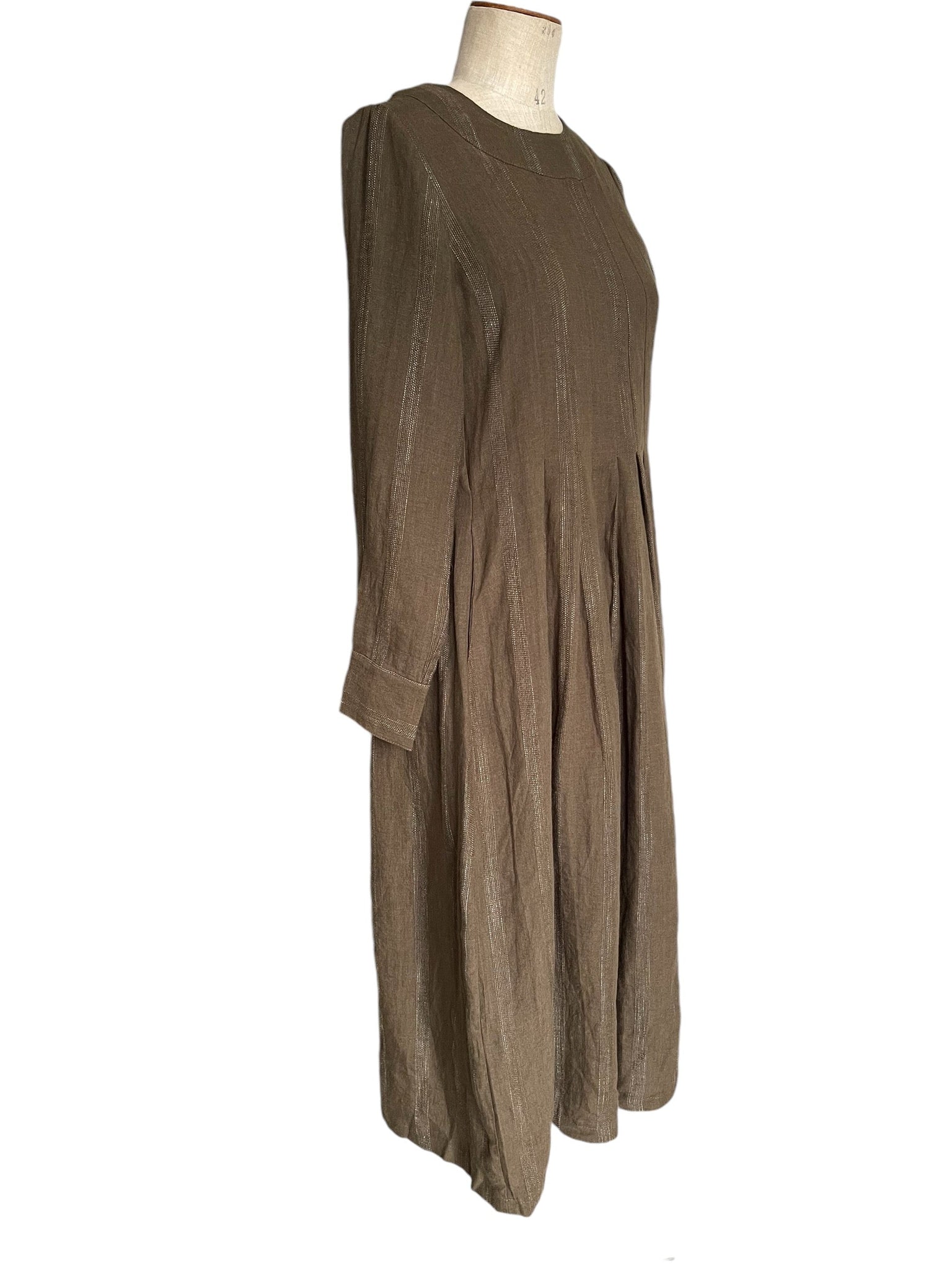 WDTS  - Tilly dress - Linen Olive stripe