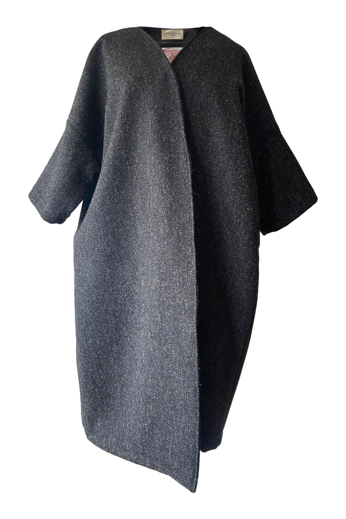 WDTS  - Harris Tweed Kimono coat 100% Wool dark grey herringbone