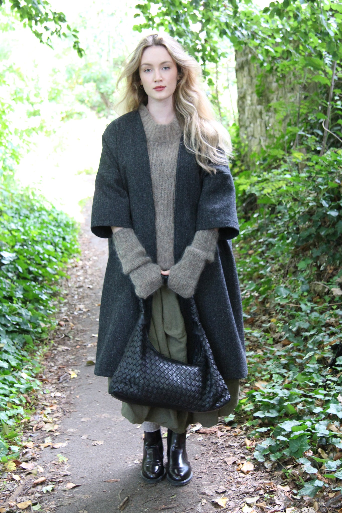 WDTS  - Harris Tweed Kimono coat 100% Wool dark grey herringbone