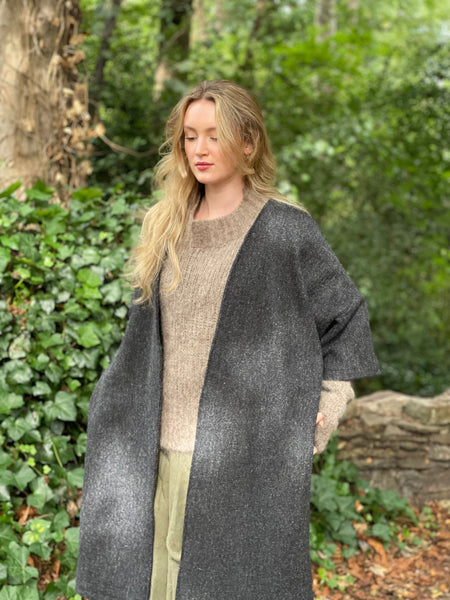 WDTS  - Harris Tweed Kimono coat 100% Wool dark grey herringbone