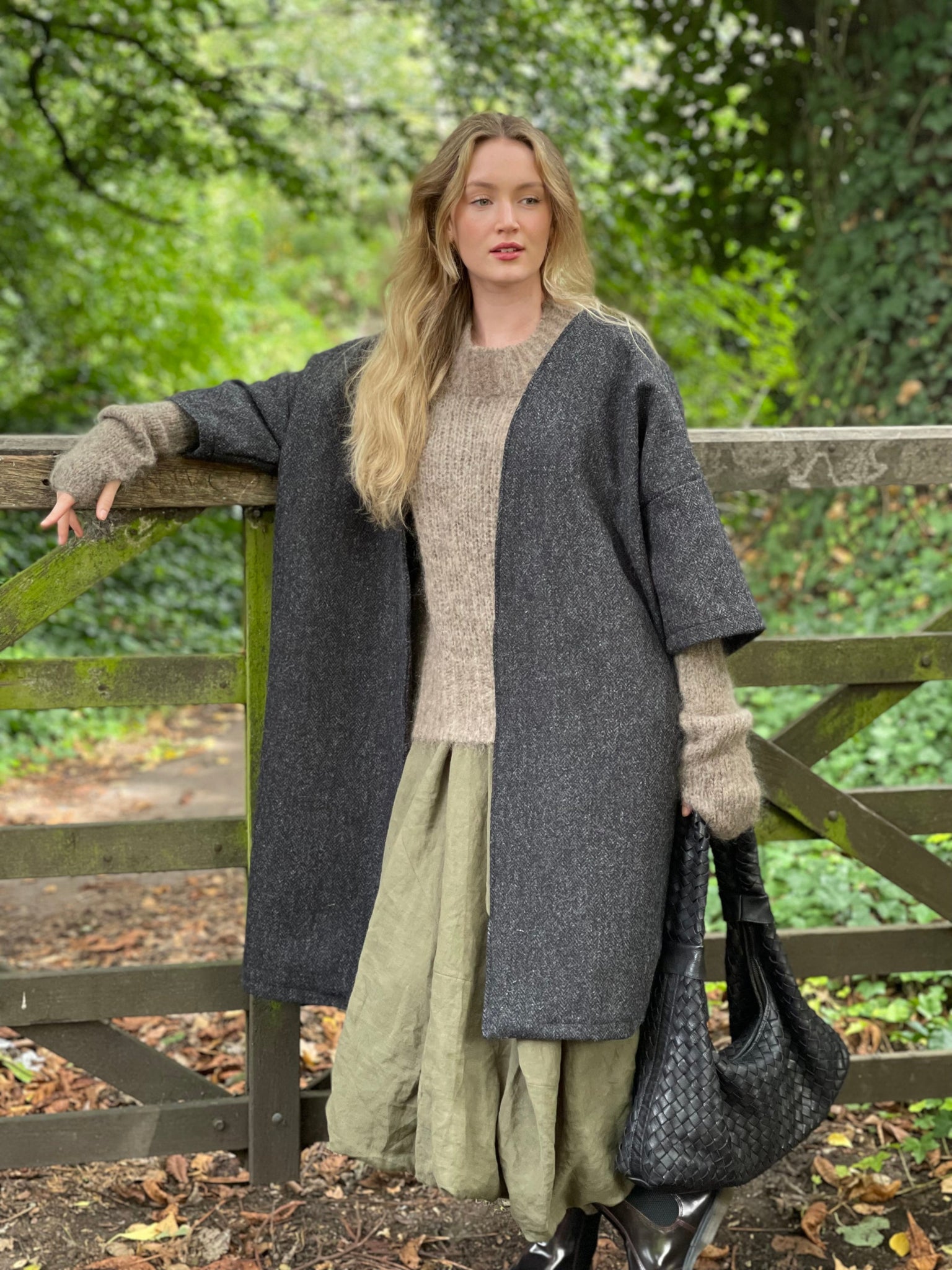 WDTS  - Harris Tweed Kimono coat 100% Wool dark grey herringbone