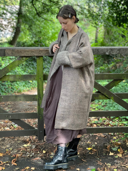 WDTS  - Harris Tweed Kimono coat 100% Wool Brown