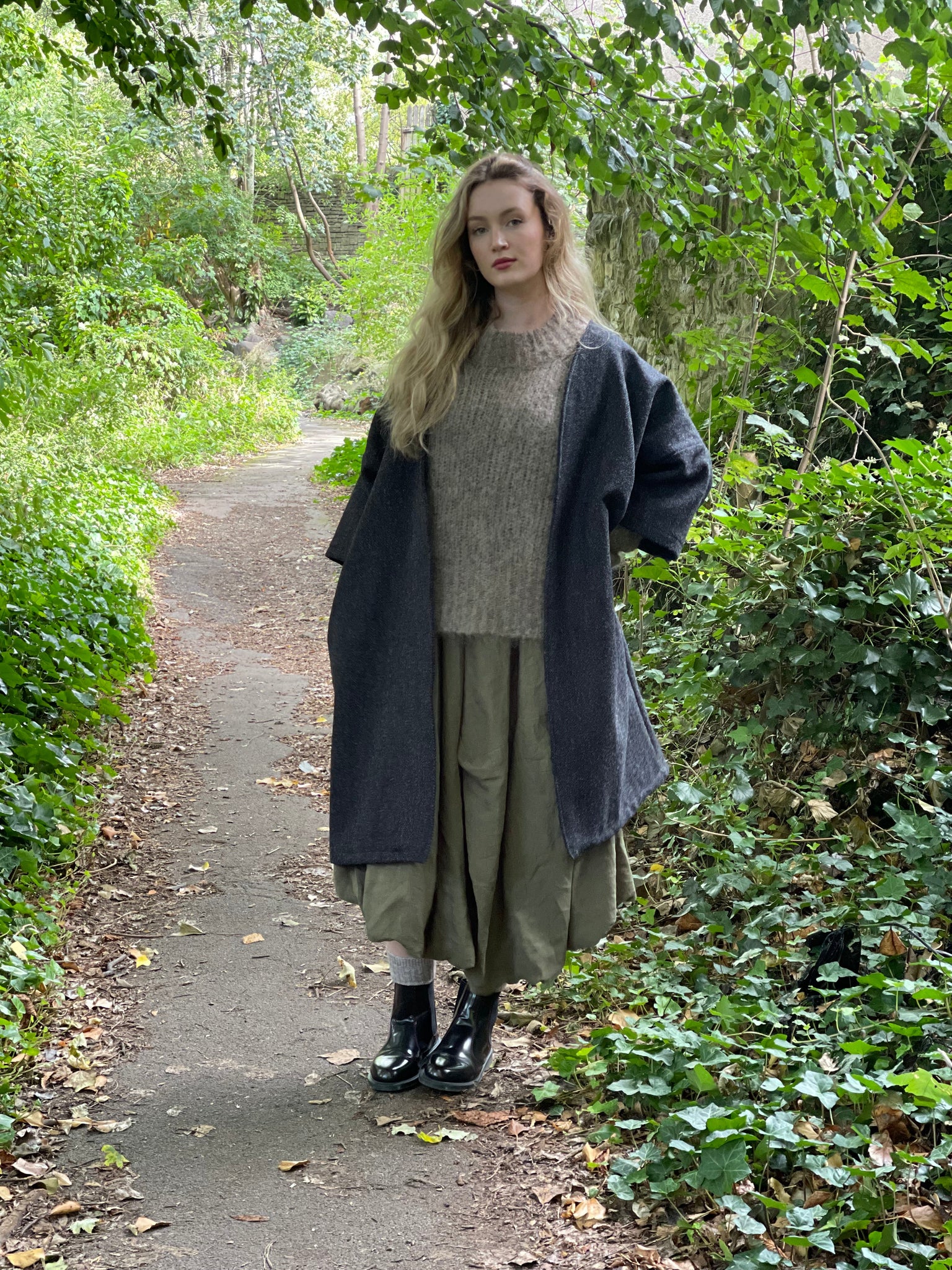 WDTS  - Harris Tweed Kimono coat 100% Wool dark grey herringbone