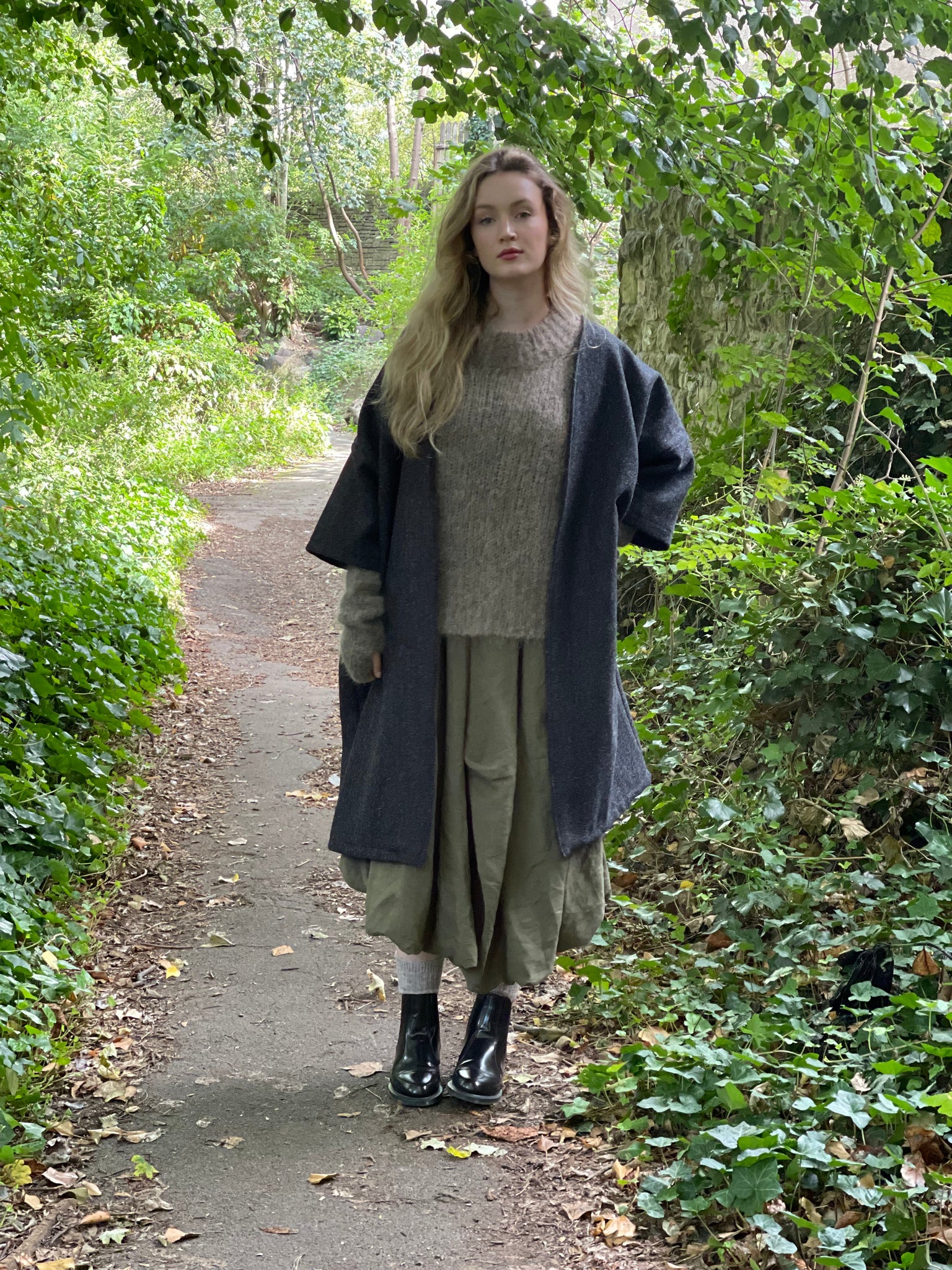WDTS  - Harris Tweed Kimono coat 100% Wool dark grey herringbone