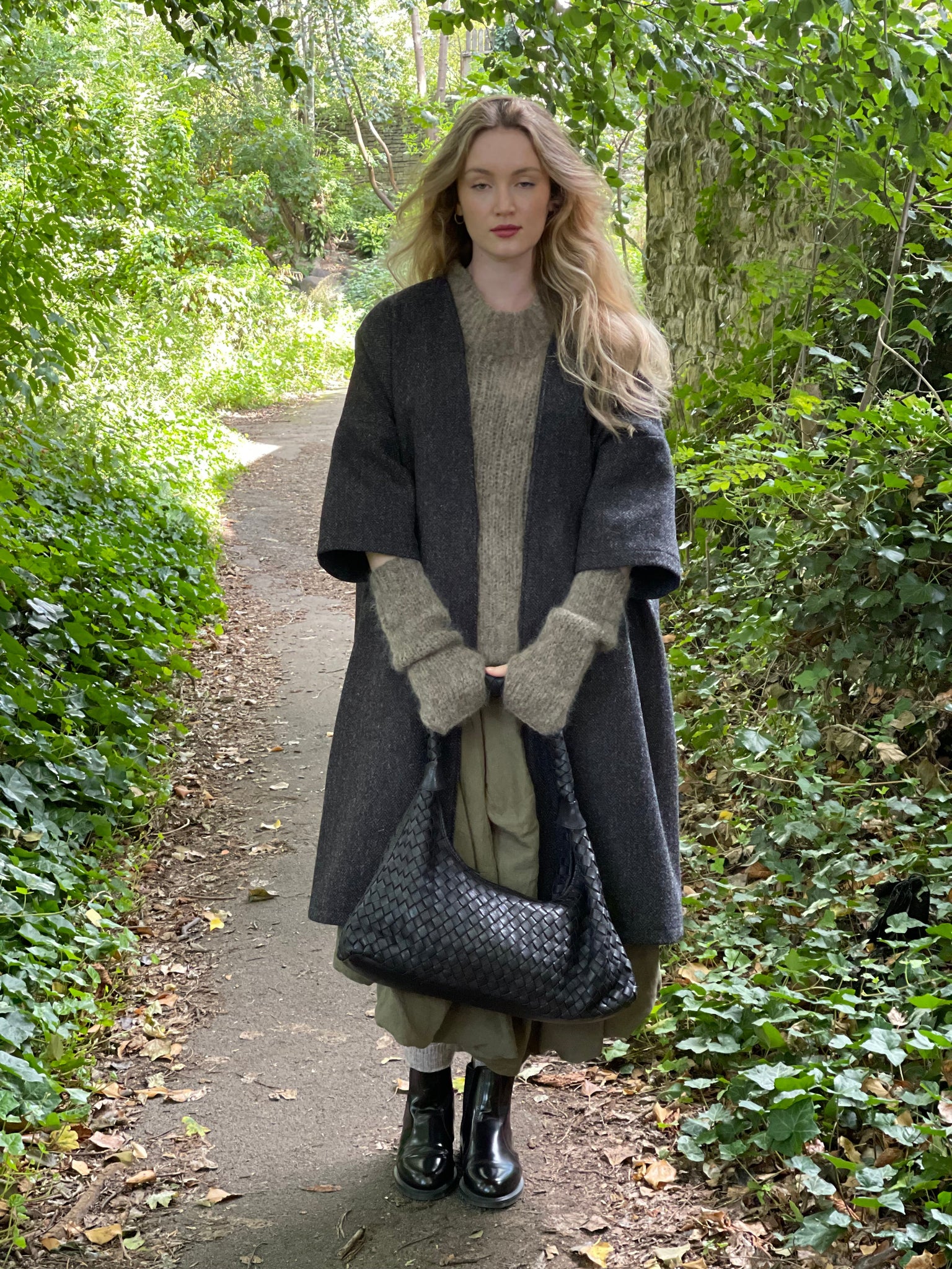 WDTS  - Harris Tweed Kimono coat 100% Wool dark grey herringbone
