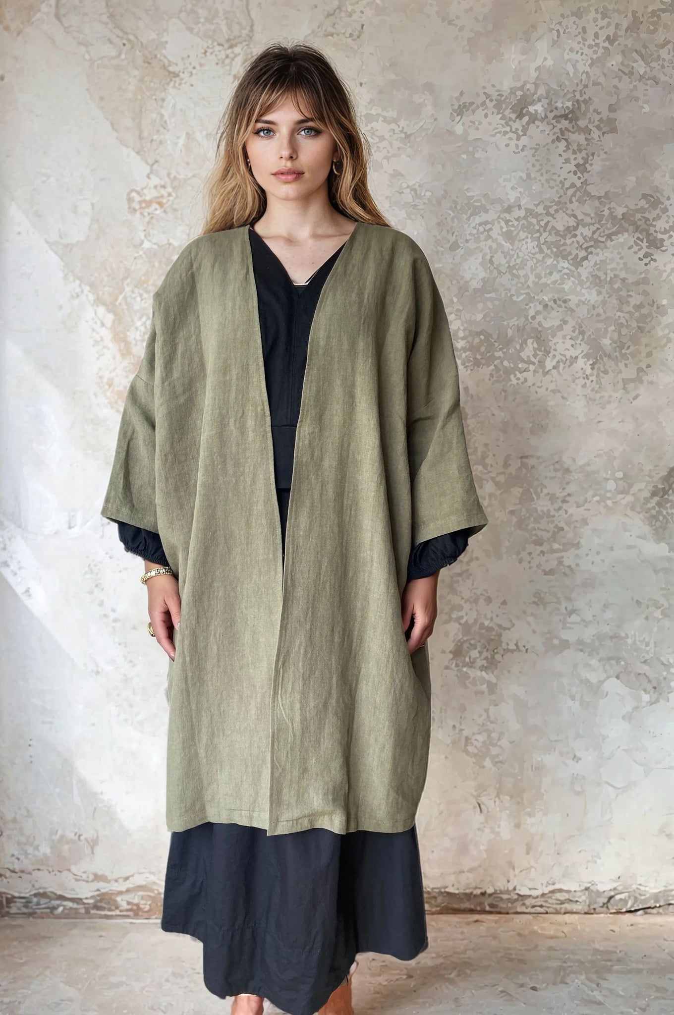 WDTS  - Danya Kimono coat Olive Linen