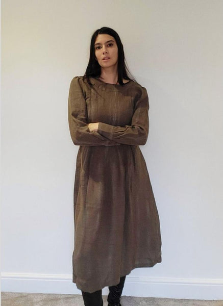 WDTS  - Tilly dress - Linen Olive stripe