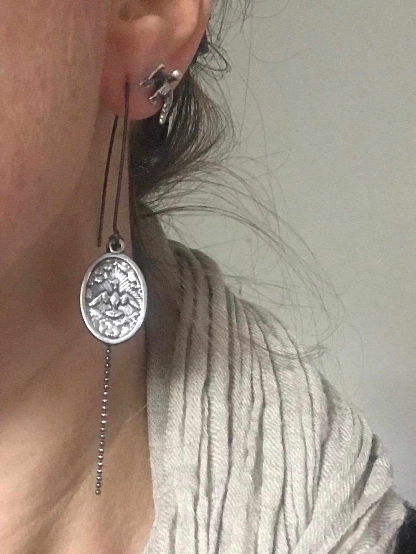 WDTS 925 oxidised Silver icon earrings