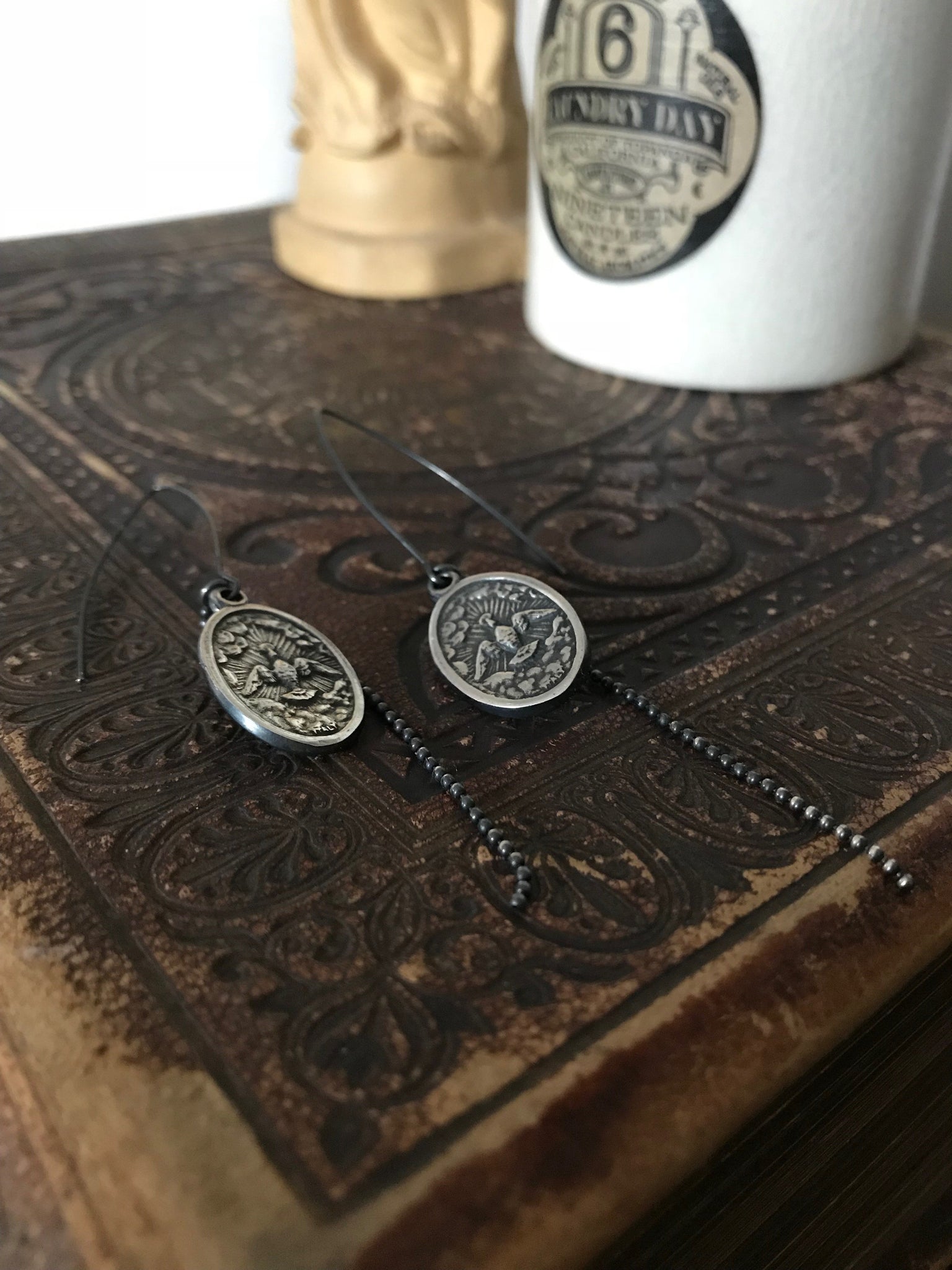 WDTS 925 oxidised Silver icon earrings
