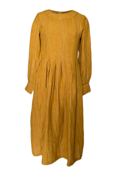 WDTS  - Tilly dress - Mustard Linen with a grey thread