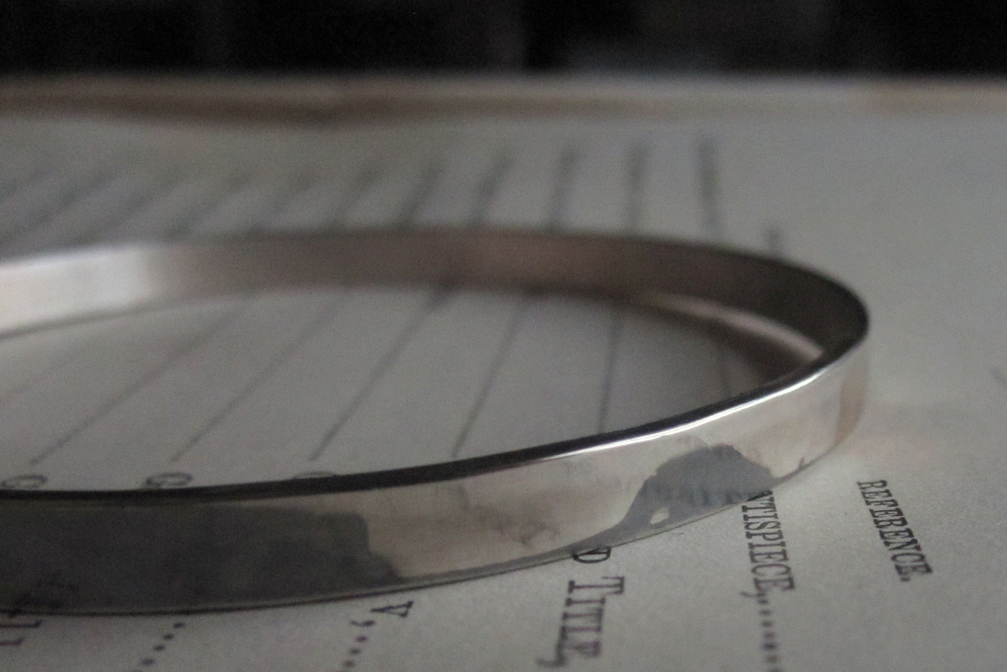 WDTS Sheffield Silver - Hand Hammered Bangle - BREATHE DEEP - Mixed Finish