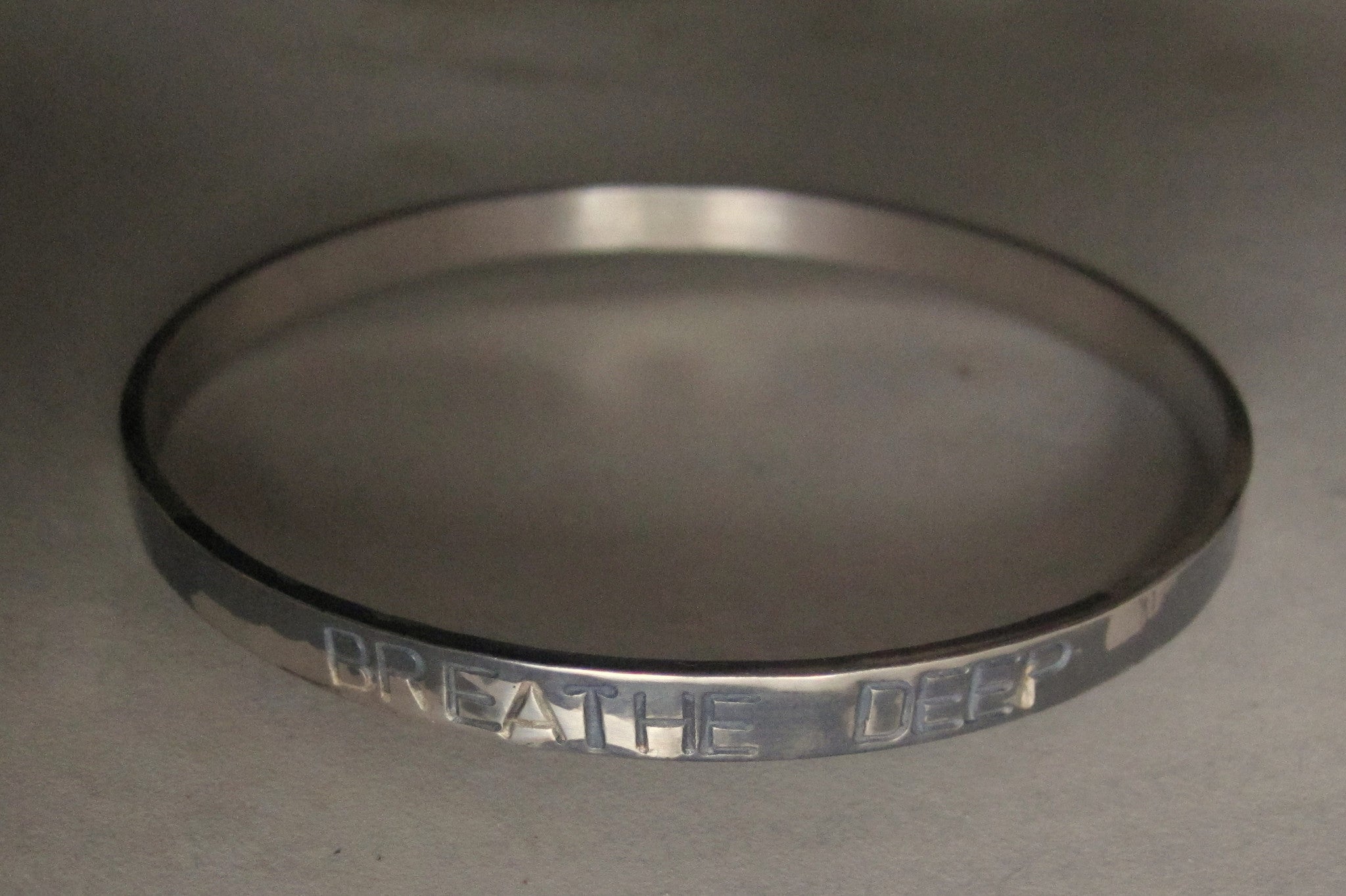 WDTS Sheffield Silver - Hand Hammered Bangle - BREATHE DEEP - Mixed Finish