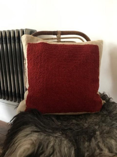 Red square embroidered cushion