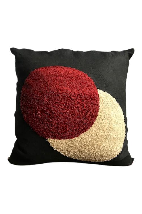 Circles embroidered cushion - black