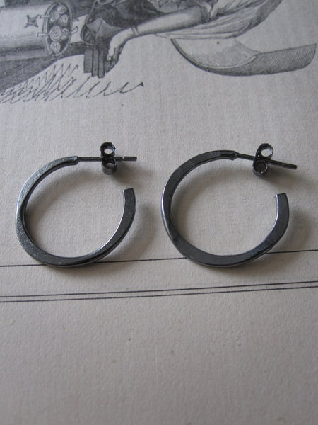 IRREGULAR OXIDISED SILVER SMALL HOOP earrings