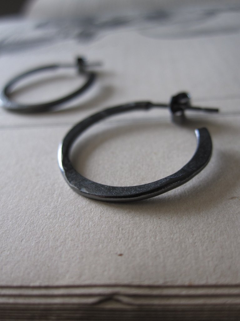 IRREGULAR OXIDISED SILVER SMALL HOOP earrings