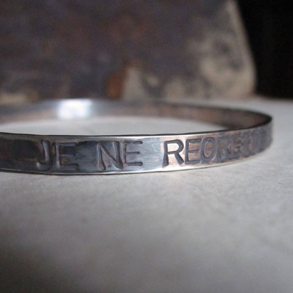 WDTS Sheffield Silver - Hand Hammered Bangle - Je ne regrette rien - Mixed Finish