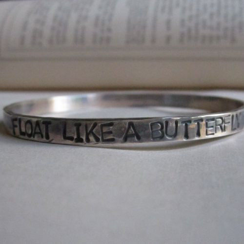 WDTS Sheffield Silver - Hand Hammered Bangle - FLOAT LIKE A BUTTERFLY STING LIKE A BEE - Mixed Finish