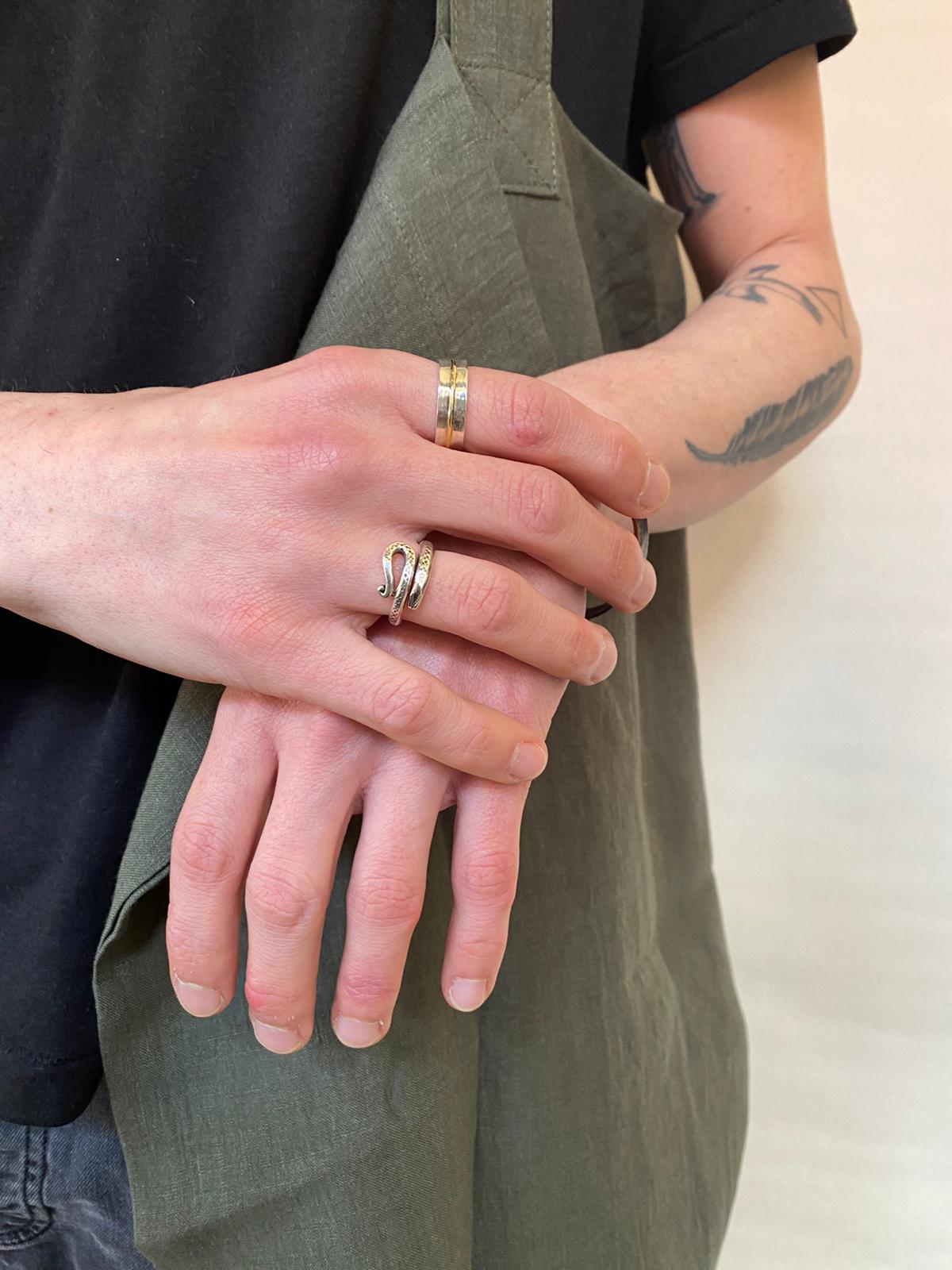 925 Solid Silver and Gold Plated Stripe Ring