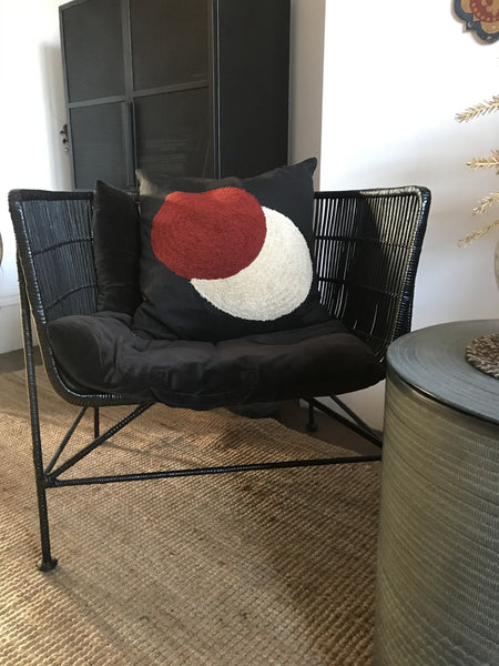 Circles embroidered cushion - black