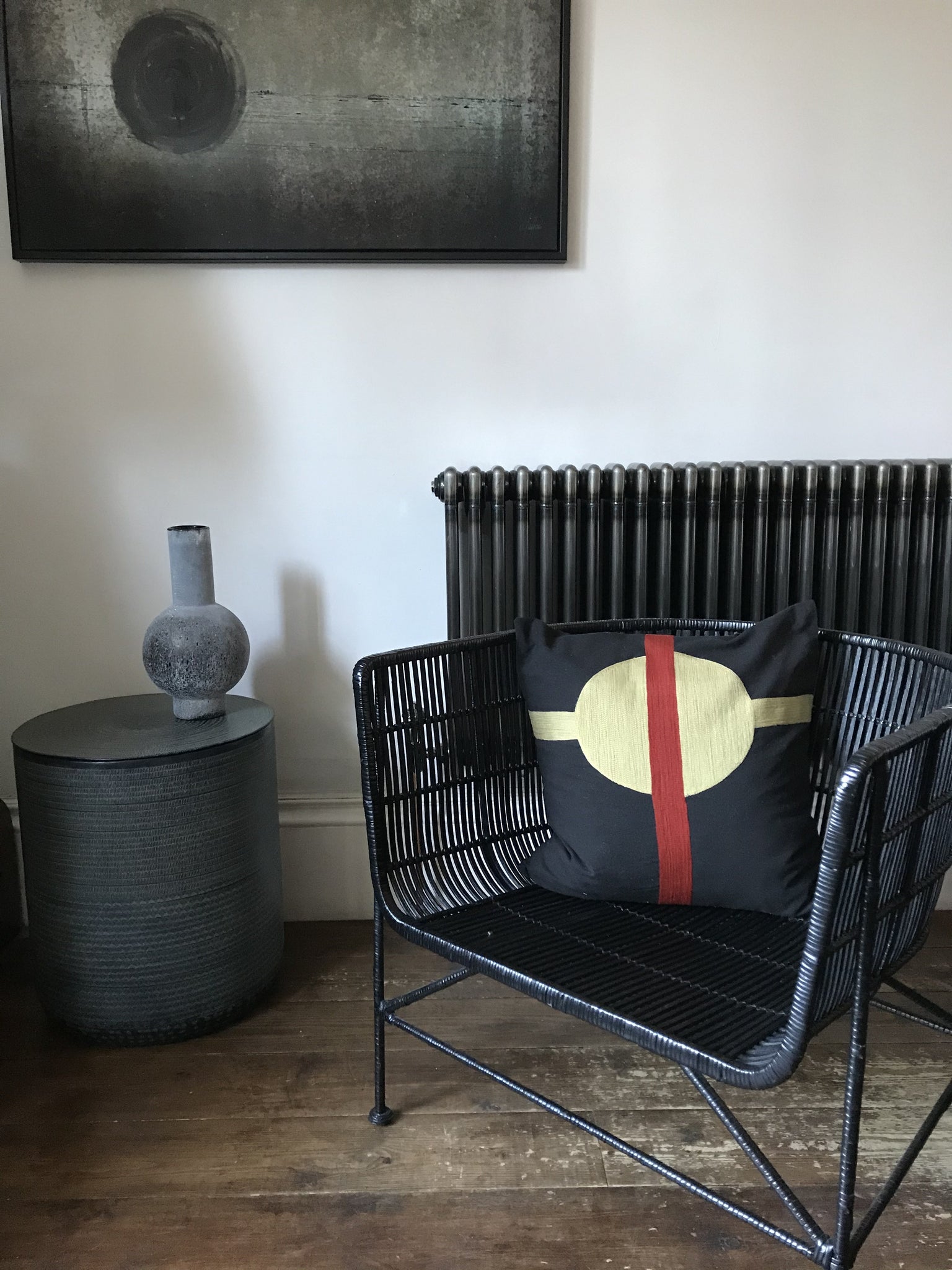 Embroidered cushion - black