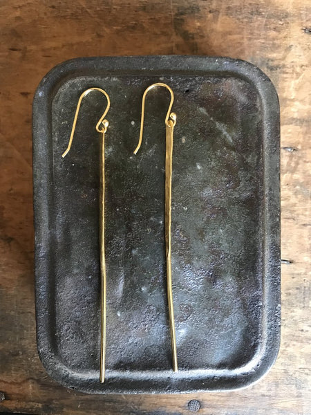 WDTS LONG HAMMERED SILVER POST HOOK EARRINGS - GOLD