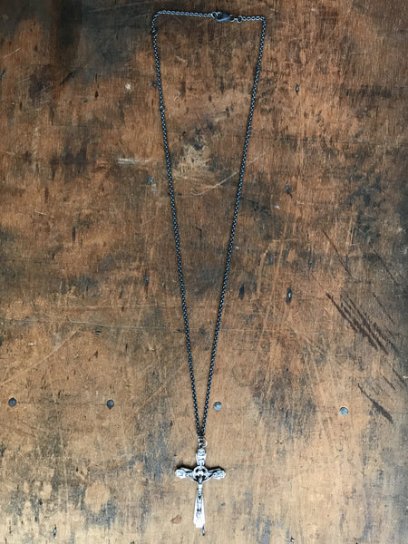 WDTS Oxidised 925 Silver ornate crucifix necklace