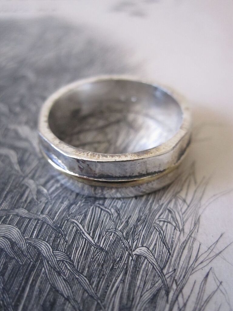 925 Solid Silver and Gold Plated Stripe Ring