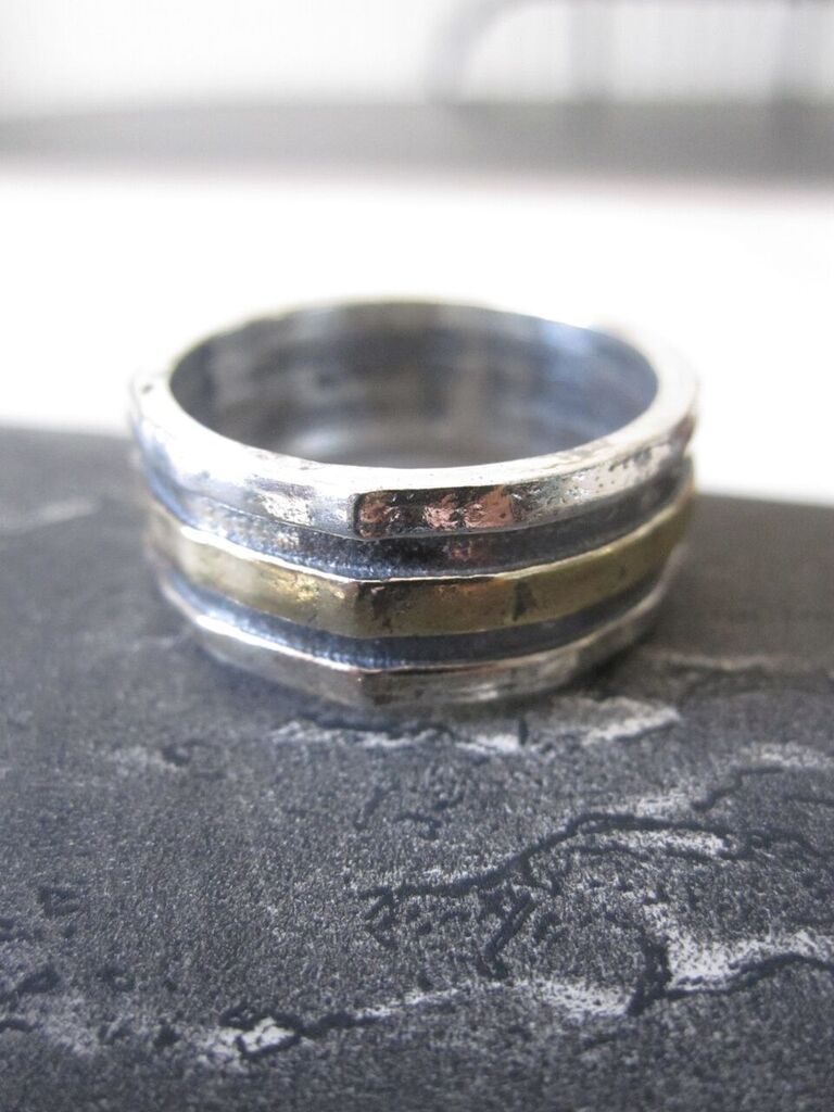 925 Solid Silver and Gold Plated Bands Ring