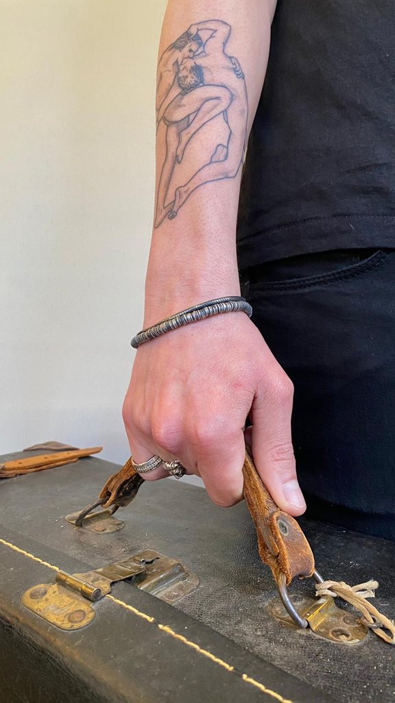 WDTS Oxidised 925 silver disc T-bar bracelet