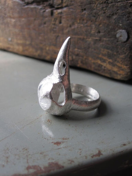 WDTS 925 Brushed Silver Bird Skull Ring