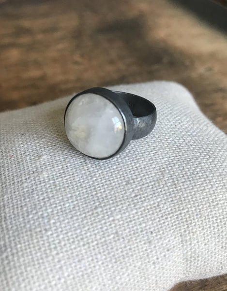 Silver moonstone ring - oxidised